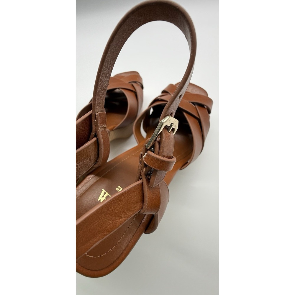 Zara Leather Platform retro chunky Strappy Wooden‎ Heeled Sandals Size 10 - Picture 11 of 15